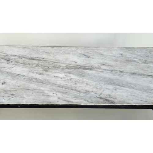 108 - LOW TABLE, 1970s style rectangular Carrara marble on 'X' frame iron supports, 116cm W x 54cm D x 54c... 