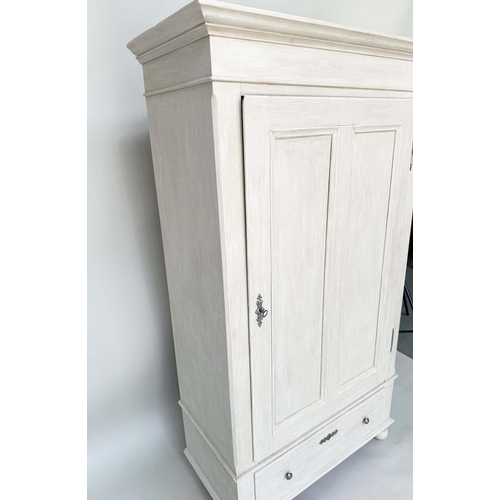 109 - ARMOIRE, French style traditionally grey painted enclosing hanging space above a full width drawer, ... 