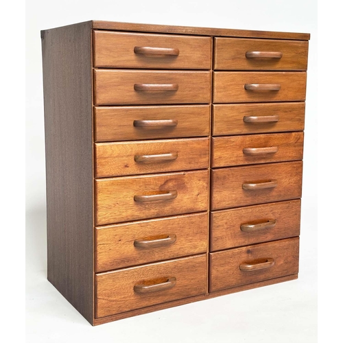 111 - BANK OF DRAWERS, 1970's teak with two banks of seven graduated drawers, 66cm x 72cm H x 36cm.