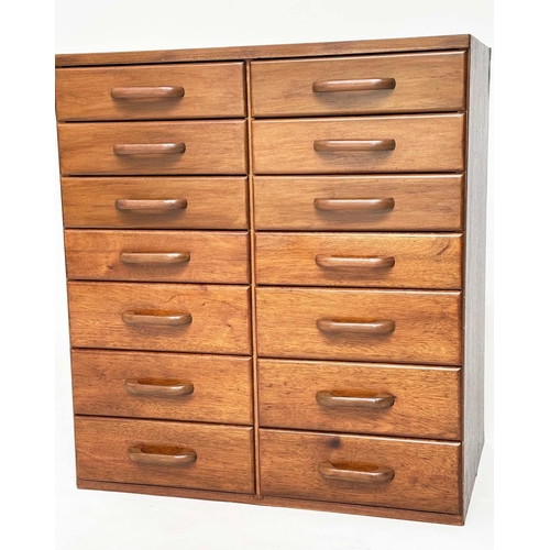 111 - BANK OF DRAWERS, 1970's teak with two banks of seven graduated drawers, 66cm x 72cm H x 36cm.