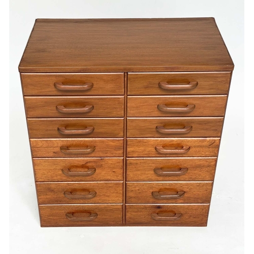 111 - BANK OF DRAWERS, 1970's teak with two banks of seven graduated drawers, 66cm x 72cm H x 36cm.