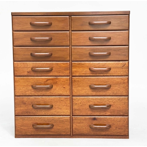 111 - BANK OF DRAWERS, 1970's teak with two banks of seven graduated drawers, 66cm x 72cm H x 36cm.