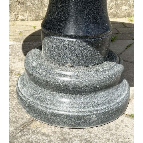 118 - GARDEN CENTRE TABLE, vintage weathered granite with column and plinth (in three sections), 91cm W x ... 