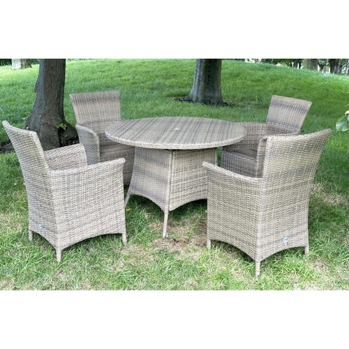 123 - GARDEN DINING/CONSERVATORY CHAIRS BY HARTMAN, all weather woven with four aluminium framed armchairs... 