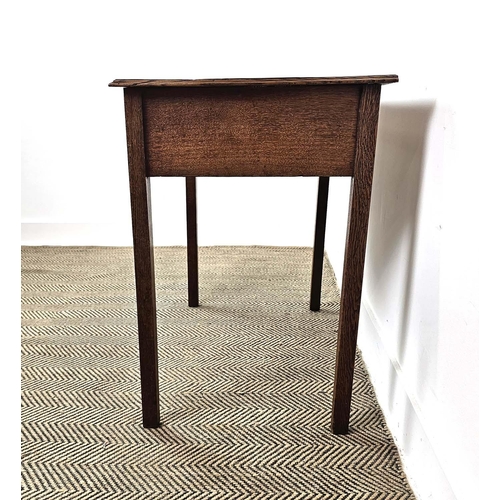 130 - LOWBOY, George III oak and mahogany banded with three drawers, 73cm H x 81cm W x 50cm D.