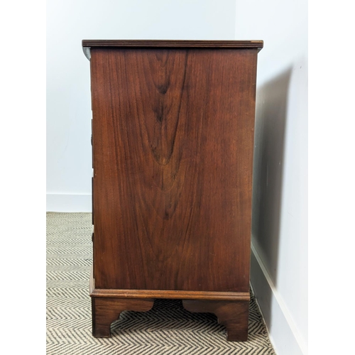 136 - BOWFRONT CHEST, Georgian style burr walnut of five drawers, 77cm H x 77cm W x 49cm D.