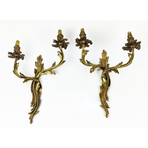 164 - WALL SCONCES, a pair, gilt metal, each with two branches, each 46cm W x 32cm H. (2)