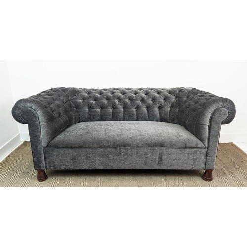 166 - CHESTERFIELD SOFA, in grey velvet button back, 185cm W x 95cm D x 81cm H.