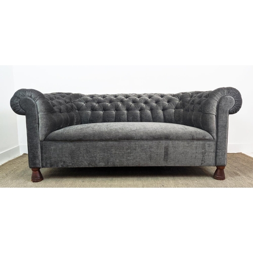 166 - CHESTERFIELD SOFA, in grey velvet button back, 185cm W x 95cm D x 81cm H.