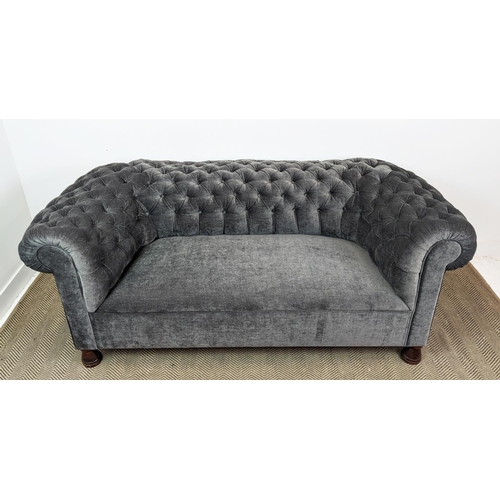 166 - CHESTERFIELD SOFA, in grey velvet button back, 185cm W x 95cm D x 81cm H.