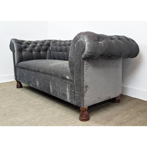 166 - CHESTERFIELD SOFA, in grey velvet button back, 185cm W x 95cm D x 81cm H.