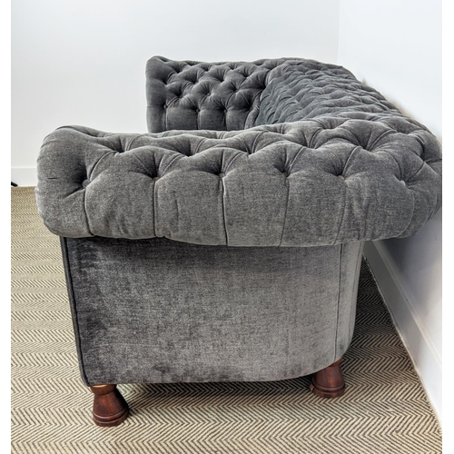 166 - CHESTERFIELD SOFA, in grey velvet button back, 185cm W x 95cm D x 81cm H.