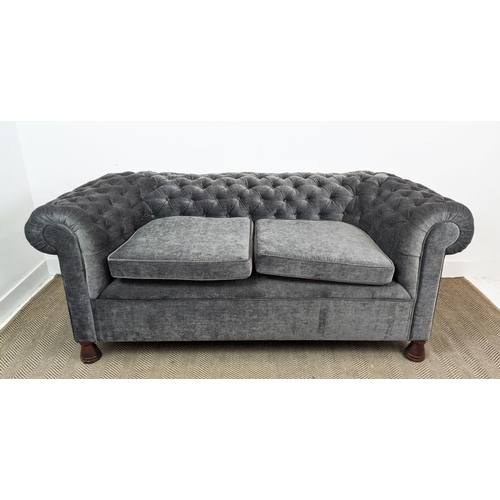 166 - CHESTERFIELD SOFA, in grey velvet button back, 185cm W x 95cm D x 81cm H.