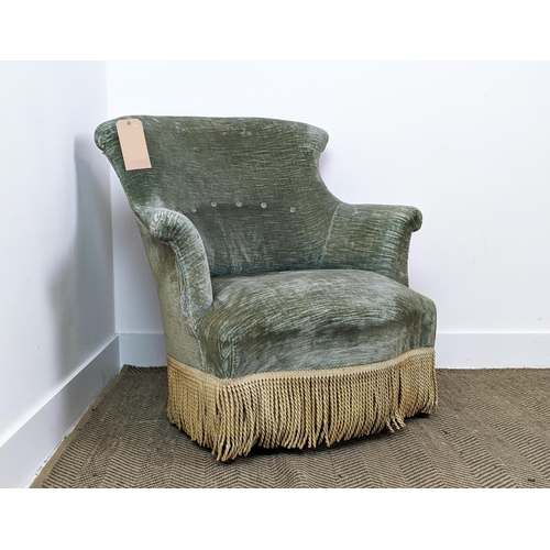 168 - BEDROOM CHAIR, Napoleon III in velvet with tasselled fringe, 80cm W x 81cm H.