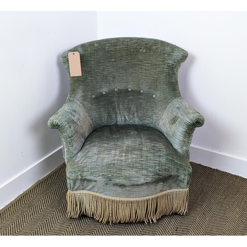 168 - BEDROOM CHAIR, Napoleon III in velvet with tasselled fringe, 80cm W x 81cm H.