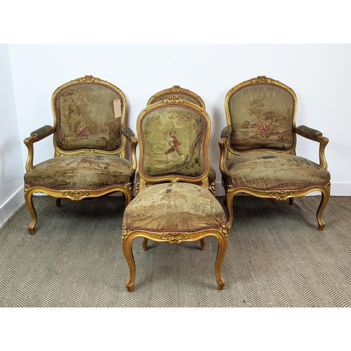 173 - FAUTIEULS, a pair, en suite with previous lot, each 76cm W x 102cm H, along with two side chairs to ... 