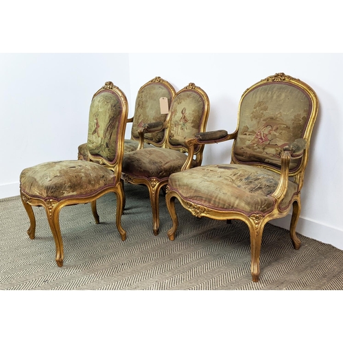 173 - FAUTIEULS, a pair, en suite with previous lot, each 76cm W x 102cm H, along with two side chairs to ... 