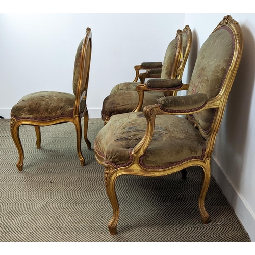 173 - FAUTIEULS, a pair, en suite with previous lot, each 76cm W x 102cm H, along with two side chairs to ... 