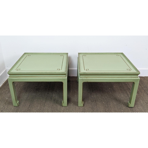 178 - LAMP TABLES, a pair, Chinese style green painted and gilt line decorated, 41cm H x 59cm W x 59cm D. ... 