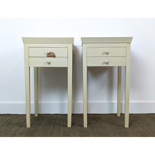 181 - OKA BEDSIDE TABLES, a pair, 74cm H x 42cm x 42, together with a pair of faux bamboo lamps. (4)