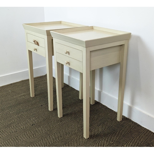 181 - OKA BEDSIDE TABLES, a pair, 74cm H x 42cm x 42, together with a pair of faux bamboo lamps. (4)