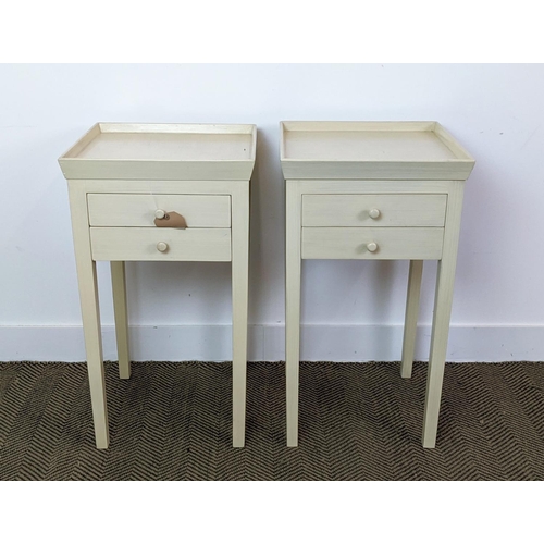 181 - OKA BEDSIDE TABLES, a pair, 74cm H x 42cm x 42, together with a pair of faux bamboo lamps. (4)