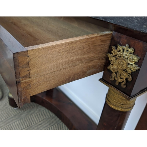 182 - CONSOLE TABLE, Empire mahogany with single frieze drawer, gilt metal mounts and marble top, 80cm H x... 