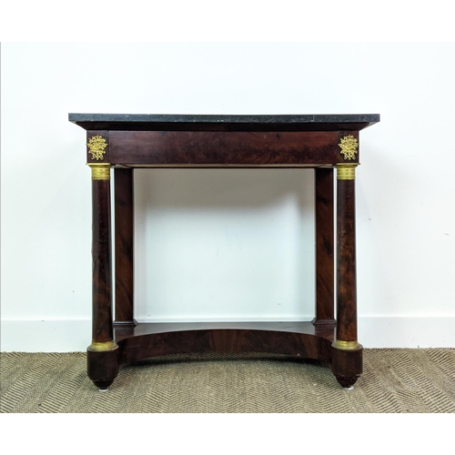 182 - CONSOLE TABLE, Empire mahogany with single frieze drawer, gilt metal mounts and marble top, 80cm H x... 