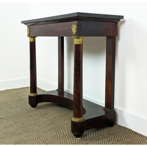 182 - CONSOLE TABLE, Empire mahogany with single frieze drawer, gilt metal mounts and marble top, 80cm H x... 