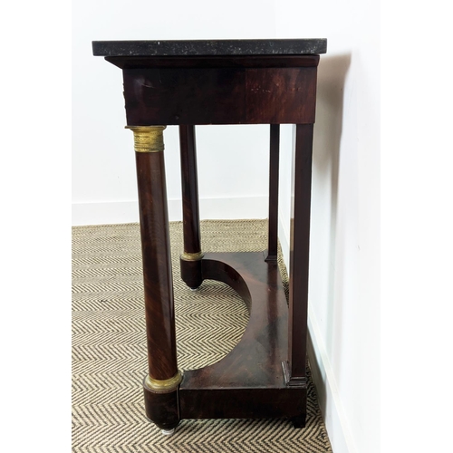 182 - CONSOLE TABLE, Empire mahogany with single frieze drawer, gilt metal mounts and marble top, 80cm H x... 