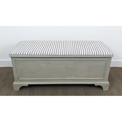 218 - OTTOMAN BY LAURA ASHLEY, painted with hinged padded top in striped Guy Goodfellow fabric, 53cm H x 1... 