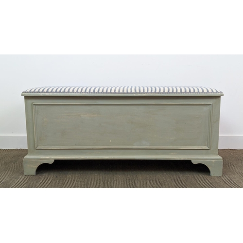 218 - OTTOMAN BY LAURA ASHLEY, painted with hinged padded top in striped Guy Goodfellow fabric, 53cm H x 1... 