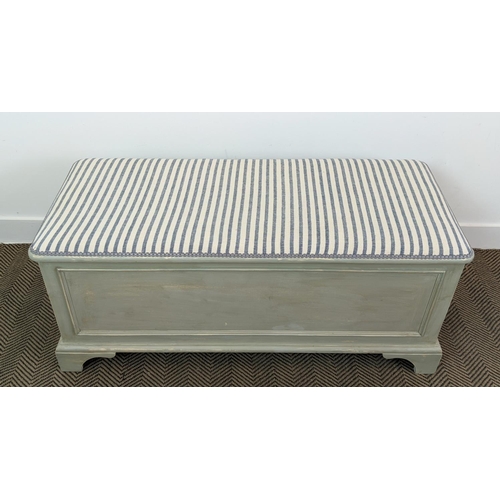 218 - OTTOMAN BY LAURA ASHLEY, painted with hinged padded top in striped Guy Goodfellow fabric, 53cm H x 1... 