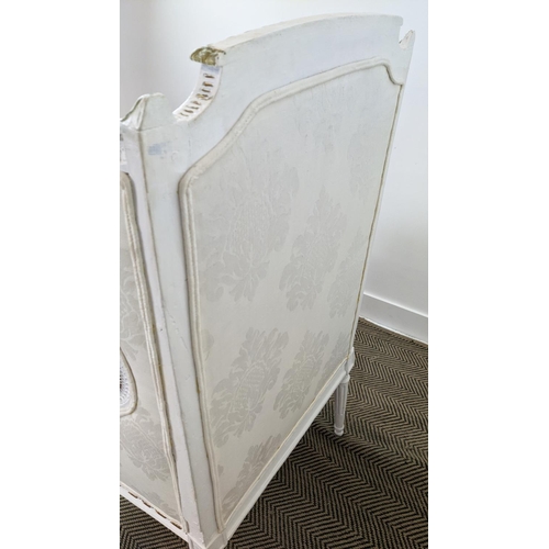 222 - BERGERE A OREILLE, 19th century and later white painted with cream damask upholstery, 113cm H x 69cm... 