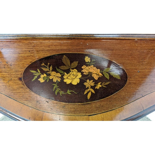 223 - CORNER CABINET ON STAND, Edwardian mahogany and marquetry with glazed door enclosing shelves, 204cm ... 