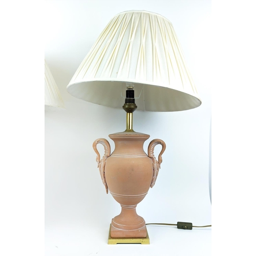 26 - TABLE LAMPS, a pair, terracotta, Grecian style. (2)