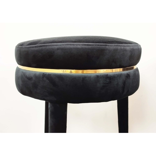 402 - BAR STOOLS, a set of four, black velvet upholstered, gilt metal detail, 76cm H x 41cm approx. (4)