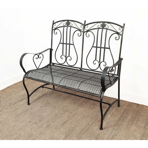 403 - GARDEN BENCH, Regency style, painted metal, 112cm W approx.