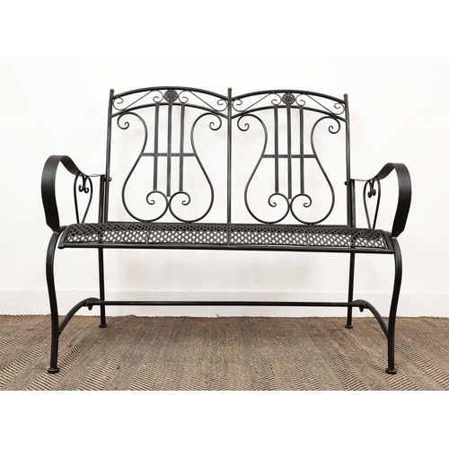 403 - GARDEN BENCH, Regency style, painted metal, 112cm W approx.