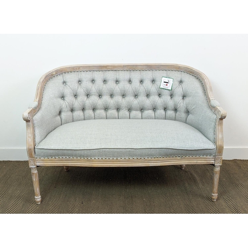 404 - SOFA, French Provincial style, grey fabric upholstered, 126cm W approx.