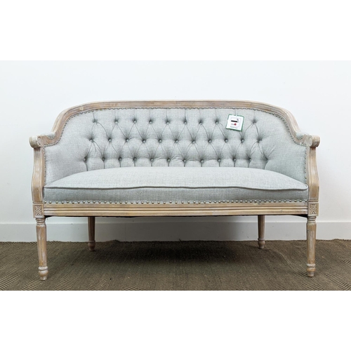 404 - SOFA, French Provincial style, grey fabric upholstered, 126cm W approx.