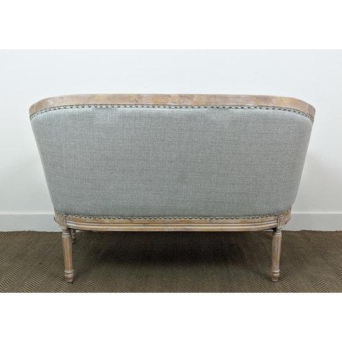 404 - SOFA, French Provincial style, grey fabric upholstered, 126cm W approx.