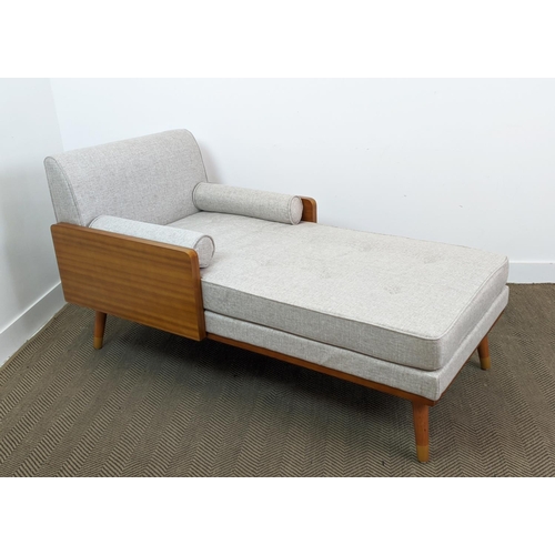 406 - CHAISE LONGUE, 1960s Danish style, grey fabric upholstered, 81cm x 158cm x 84cm.