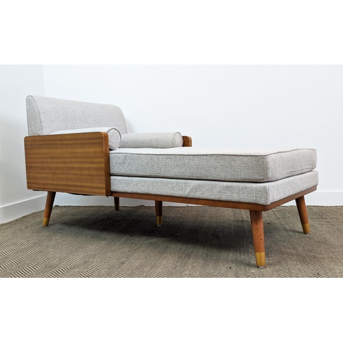 406 - CHAISE LONGUE, 1960s Danish style, grey fabric upholstered, 81cm x 158cm x 84cm.