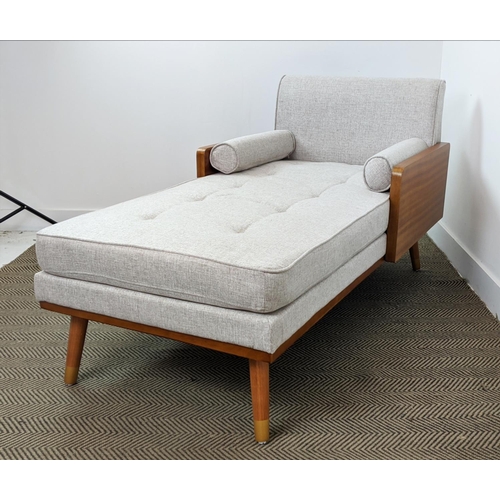 406 - CHAISE LONGUE, 1960s Danish style, grey fabric upholstered, 81cm x 158cm x 84cm.