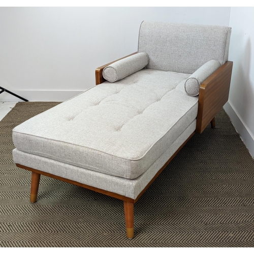 406 - CHAISE LONGUE, 1960s Danish style, grey fabric upholstered, 81cm x 158cm x 84cm.