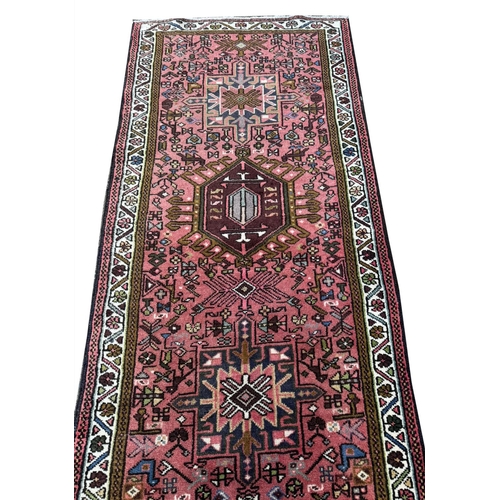 75 - FINE PERSIAN KARAJA RUNNER, 388cm x 80cm.