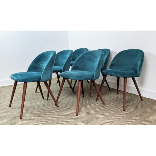 87 - DINING CHAIRS, a set of six, turquoise velvet, 72cm H x 50cm W. (6)