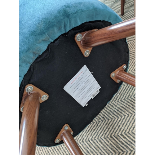 87 - DINING CHAIRS, a set of six, turquoise velvet, 72cm H x 50cm W. (6)