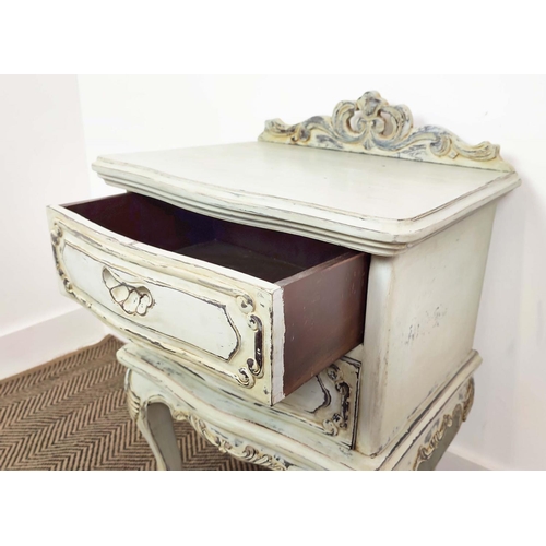 88 - BEDSIDE TABLES, a pair, painted, each with two drawers, 76cm H x 50cm W x 40cm D. (2)